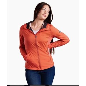 KUHL The One Hoodie Jacket Womens Sz Small Coral Pink Full Zip Sherpa Lined
